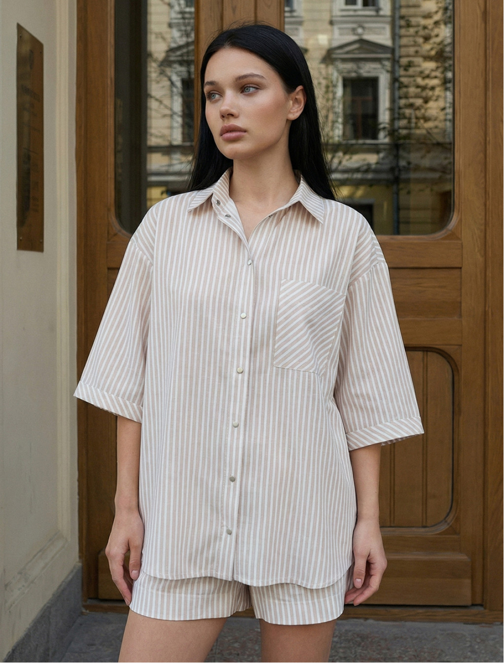 Komplet koszula + spodenki Staff so beige oversize