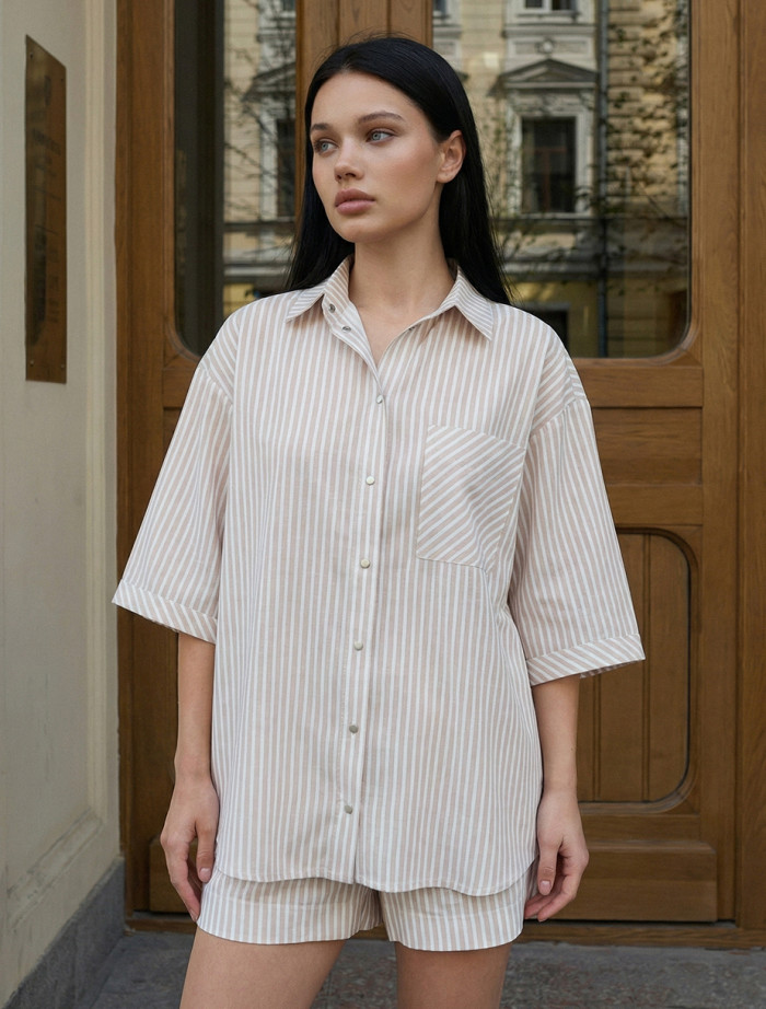 Komplet koszula + spodenki Staff so beige oversize