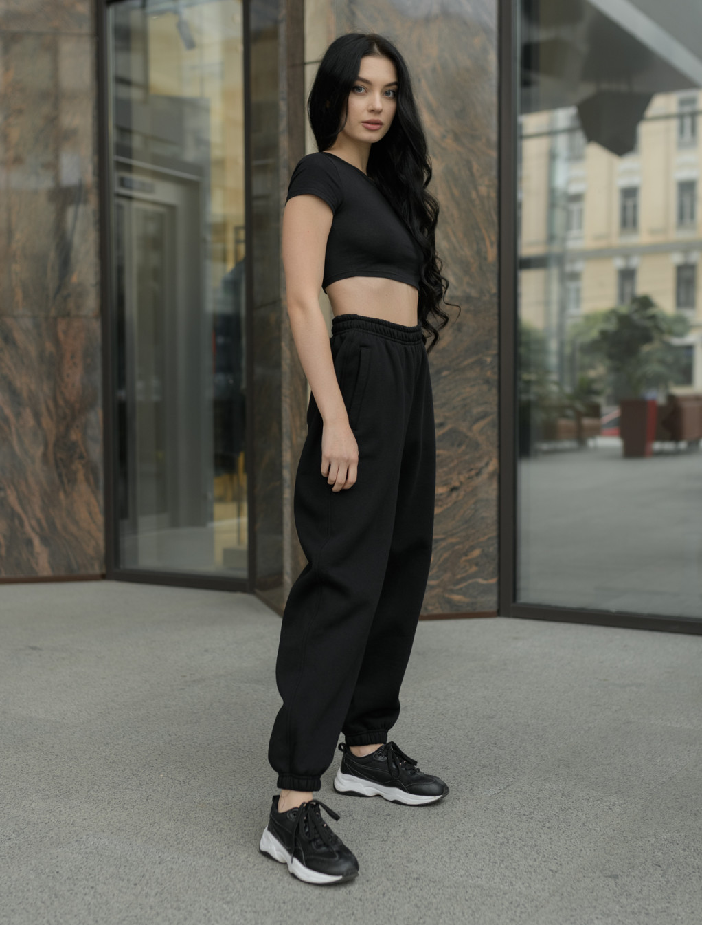 Damskie spodnie dresowe Staff black oversize fleece