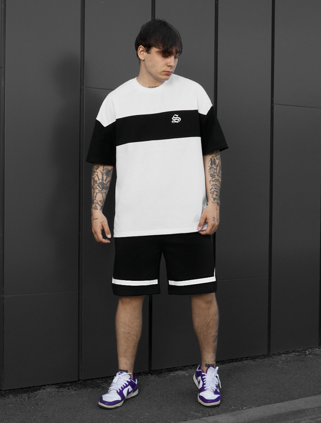 Komplet koszulka + spodenki Staff ft black & white oversize