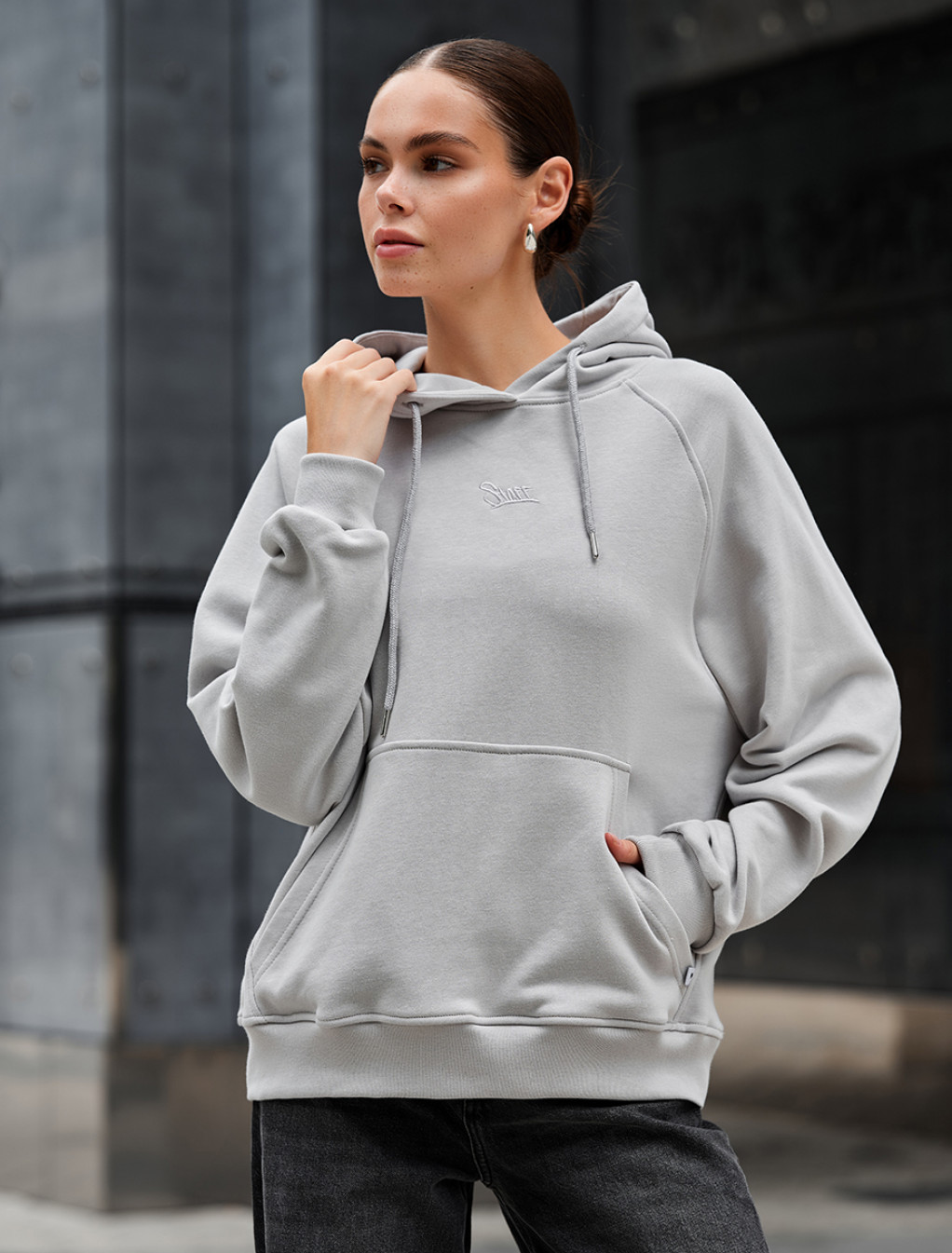 Damska bluza z kapturem light gray logo oversize
