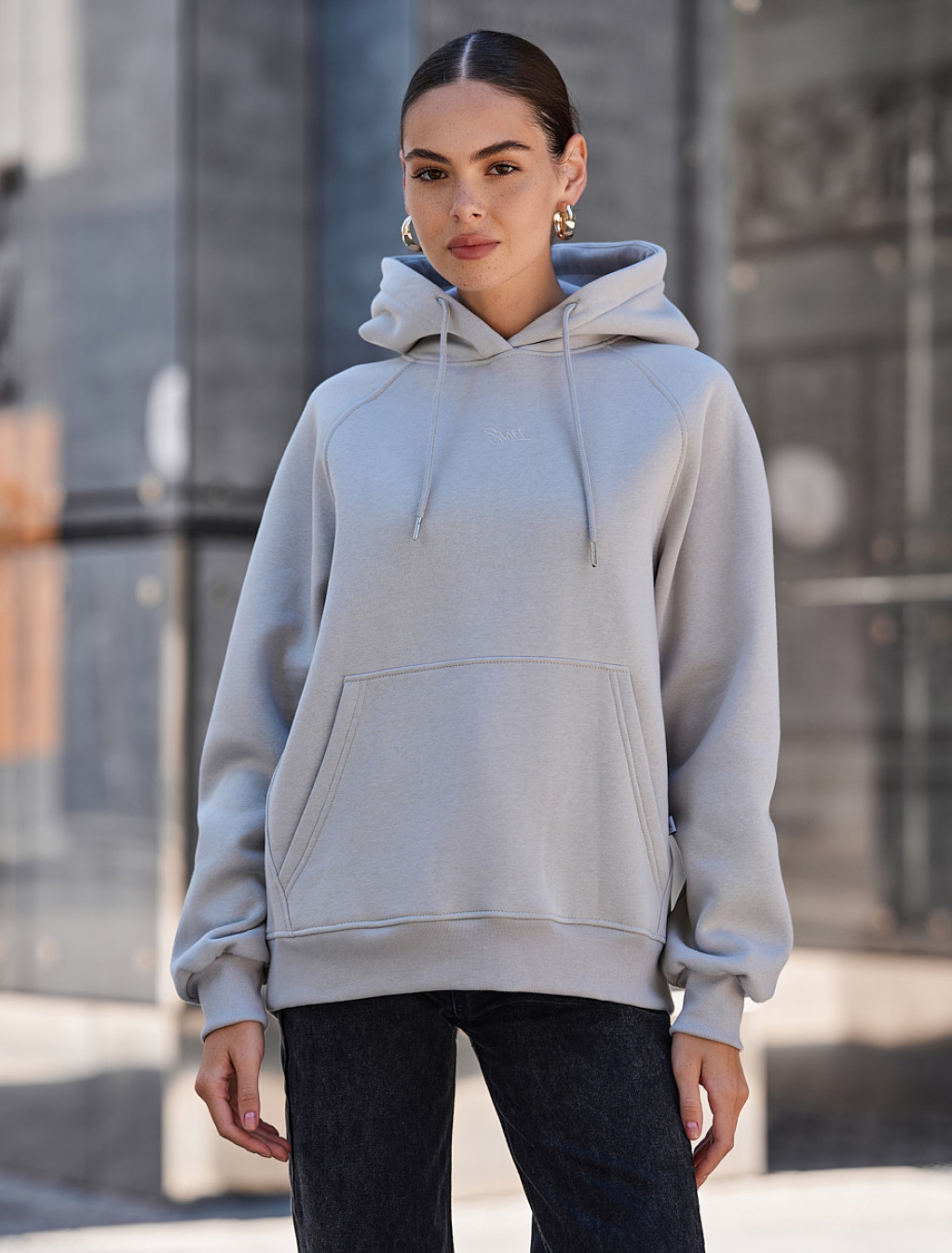 Bluza z kapturem damska Staff am light gray oversize fleece