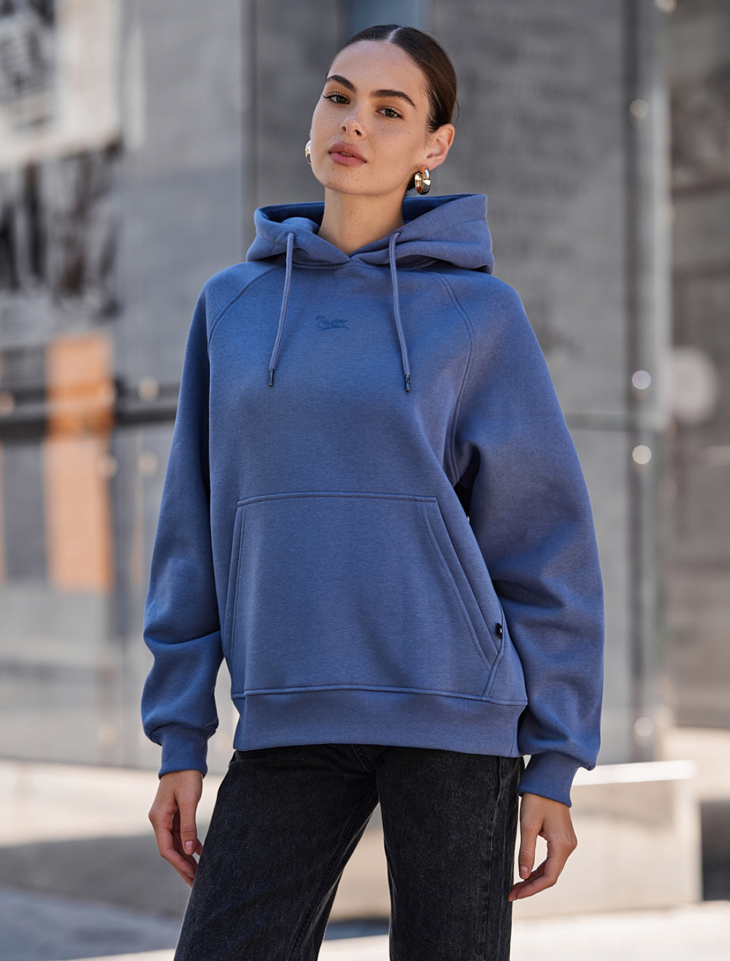 Damska bluza z kapturem Staff am blue oversize fleece