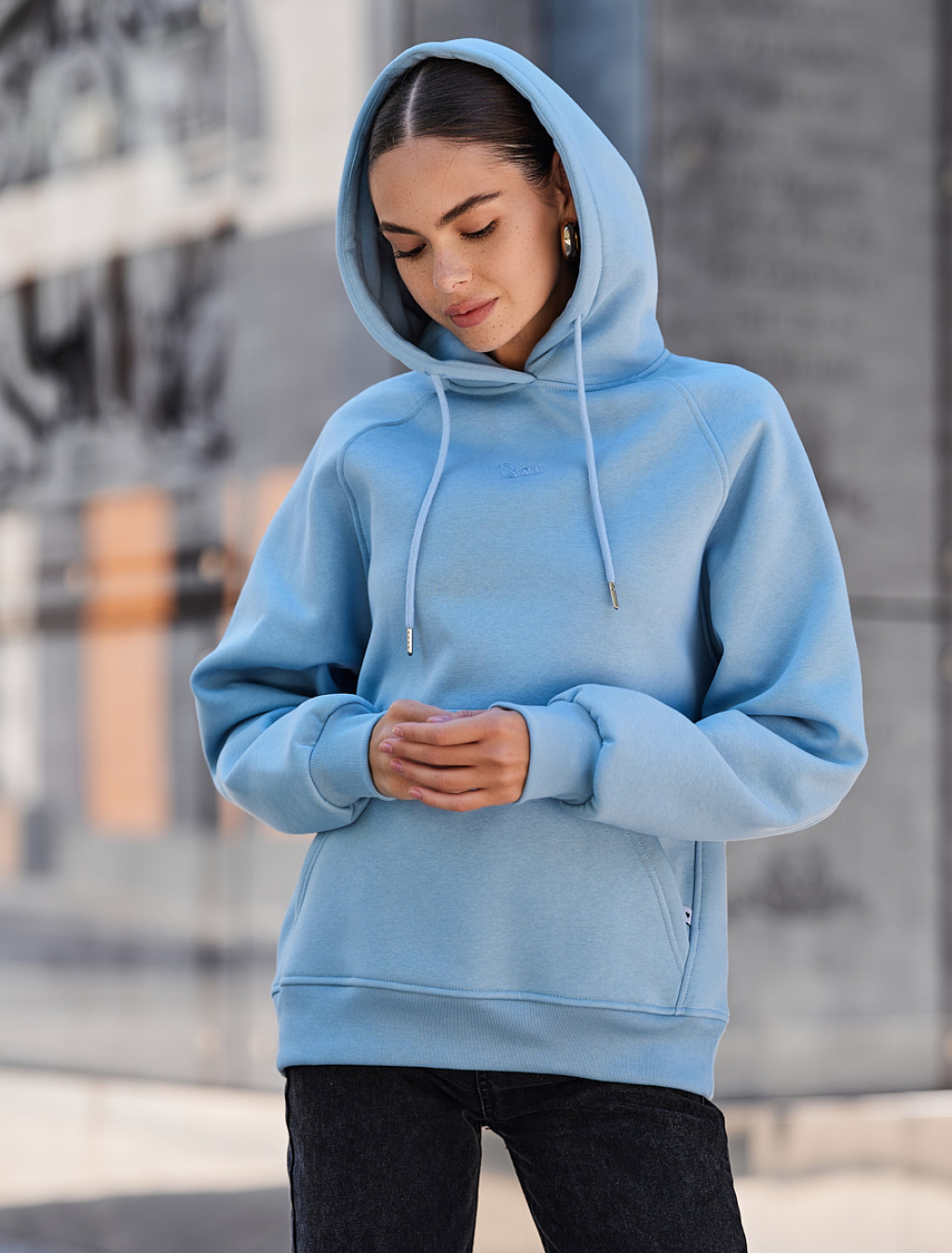 Damska bluza z kapturem Staff am light blue oversize fleece