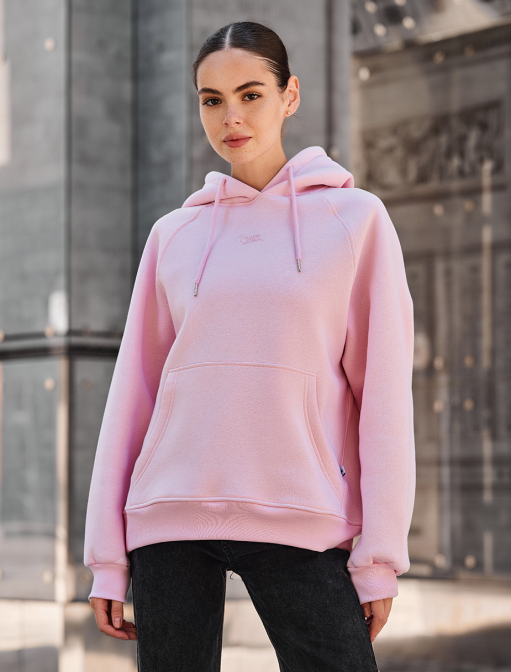 Damska bluza z kapturem Staff am pink oversize fleece