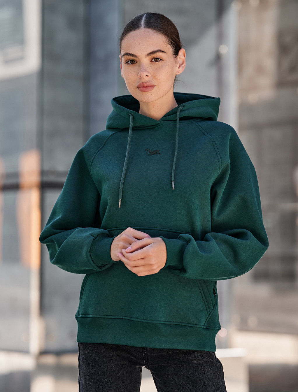 Damska bluza z kapturem Staff am green oversize fleece