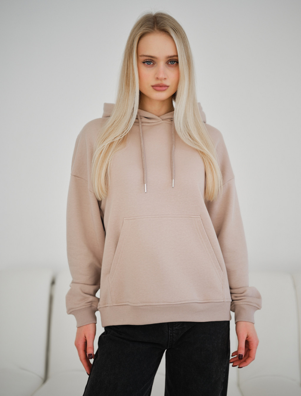 Damska bluza z kapturem Staff vin beige oversize