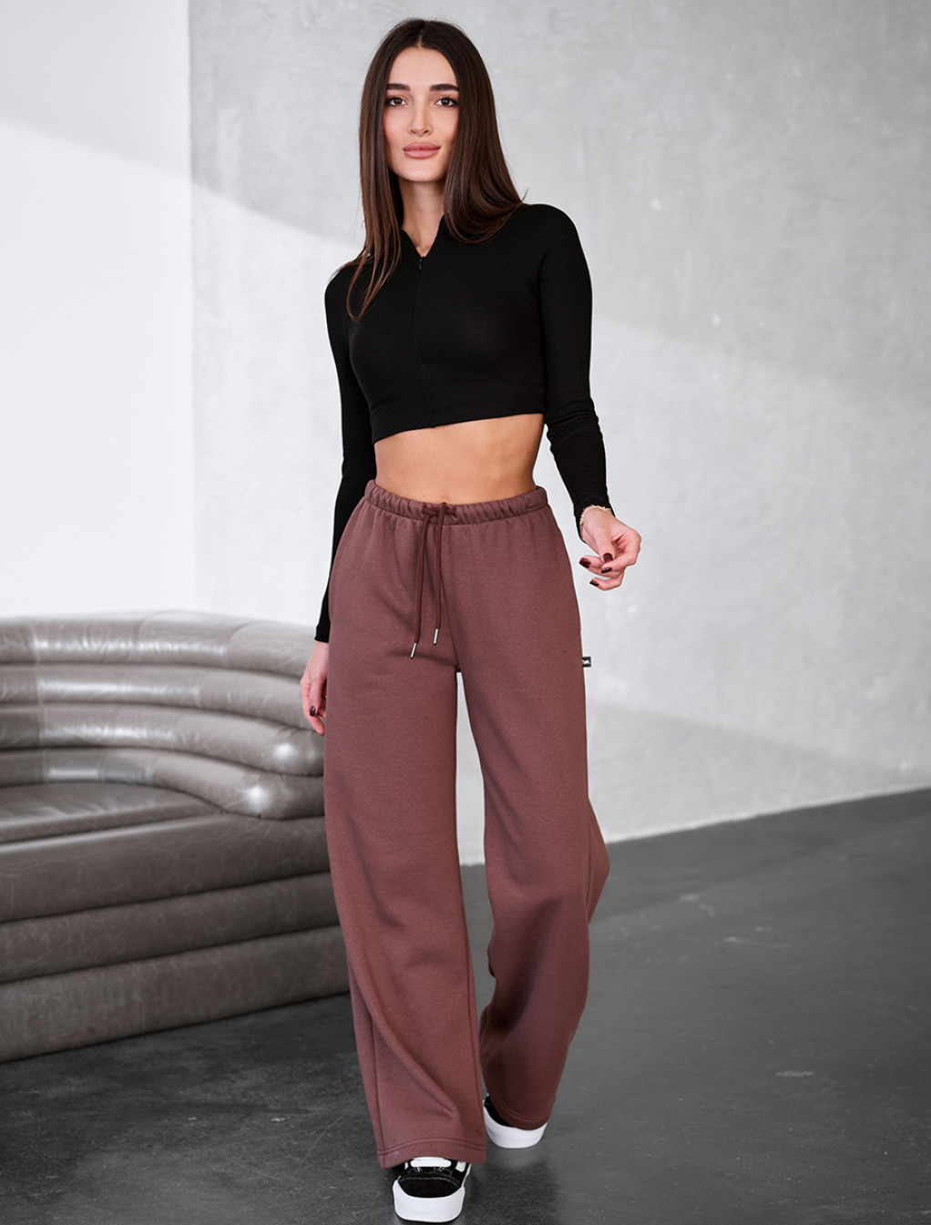 Spodnie Staff pat brown fleece