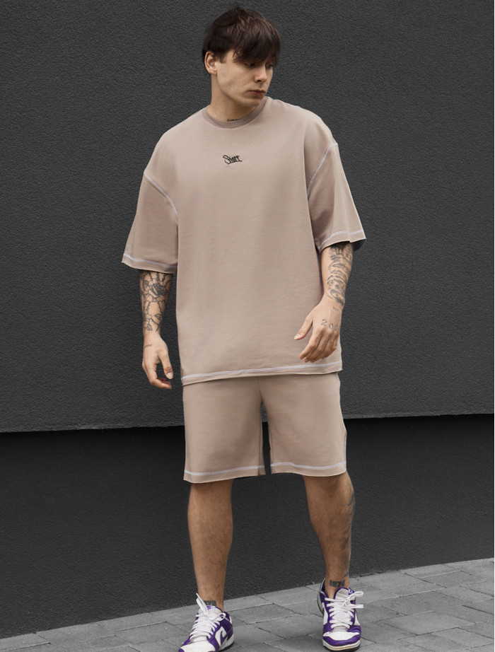 Komplet koszulka + spodenki Staff dark beige logo lio oversize