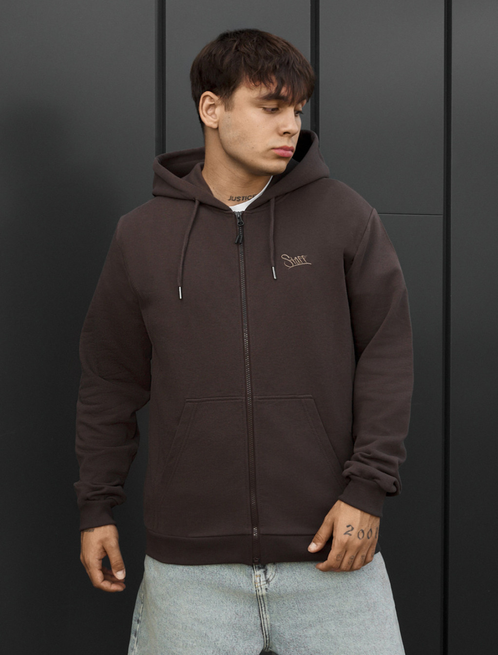 Bluza Staff zip logo dark brown