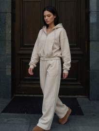 Dres Staff zip logo light beige oversize fleece