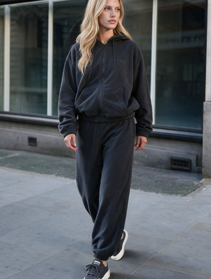 Dres Staff zip logo dark gray oversize fleece