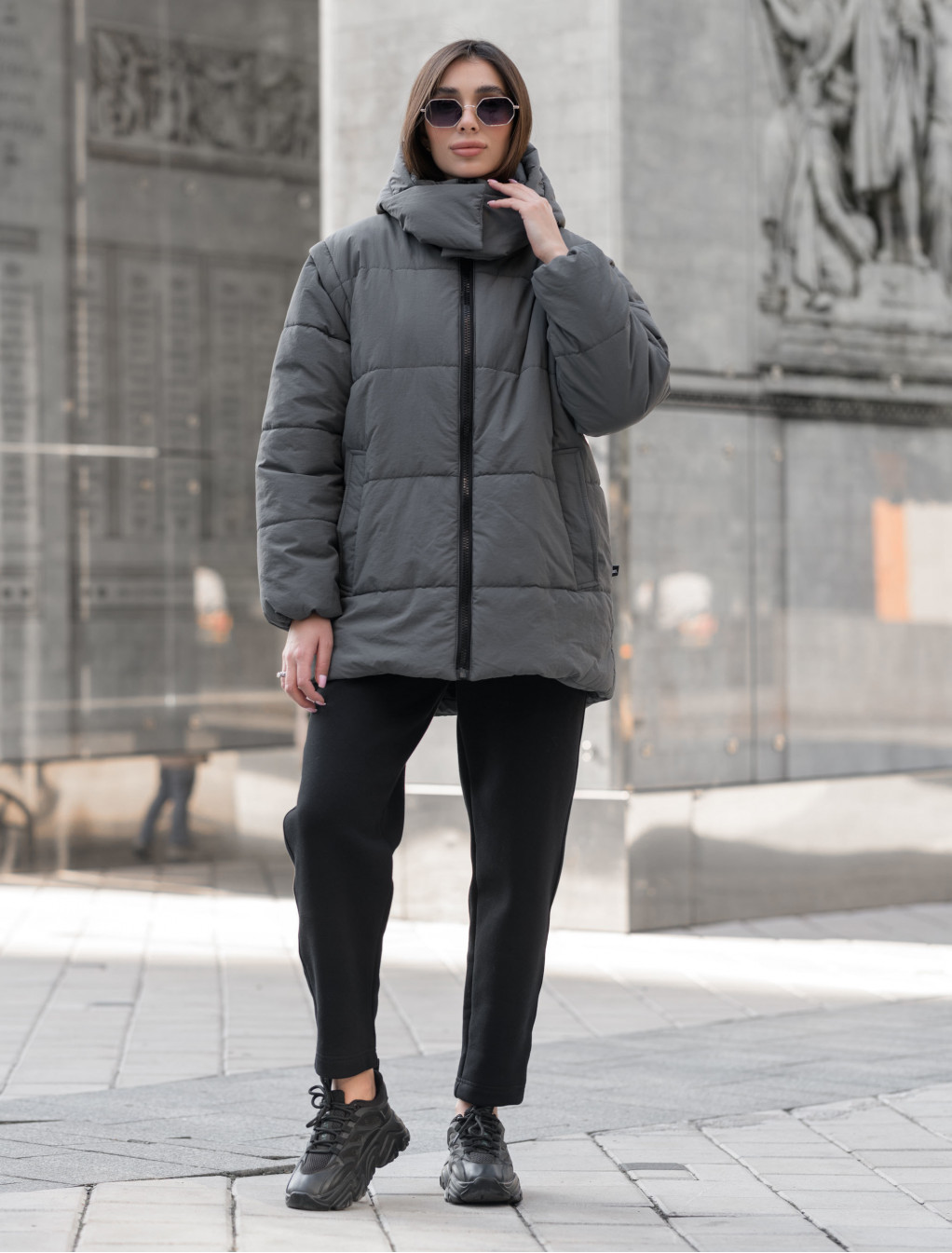 Damska kurtka zimowa Staff swe gray oversize