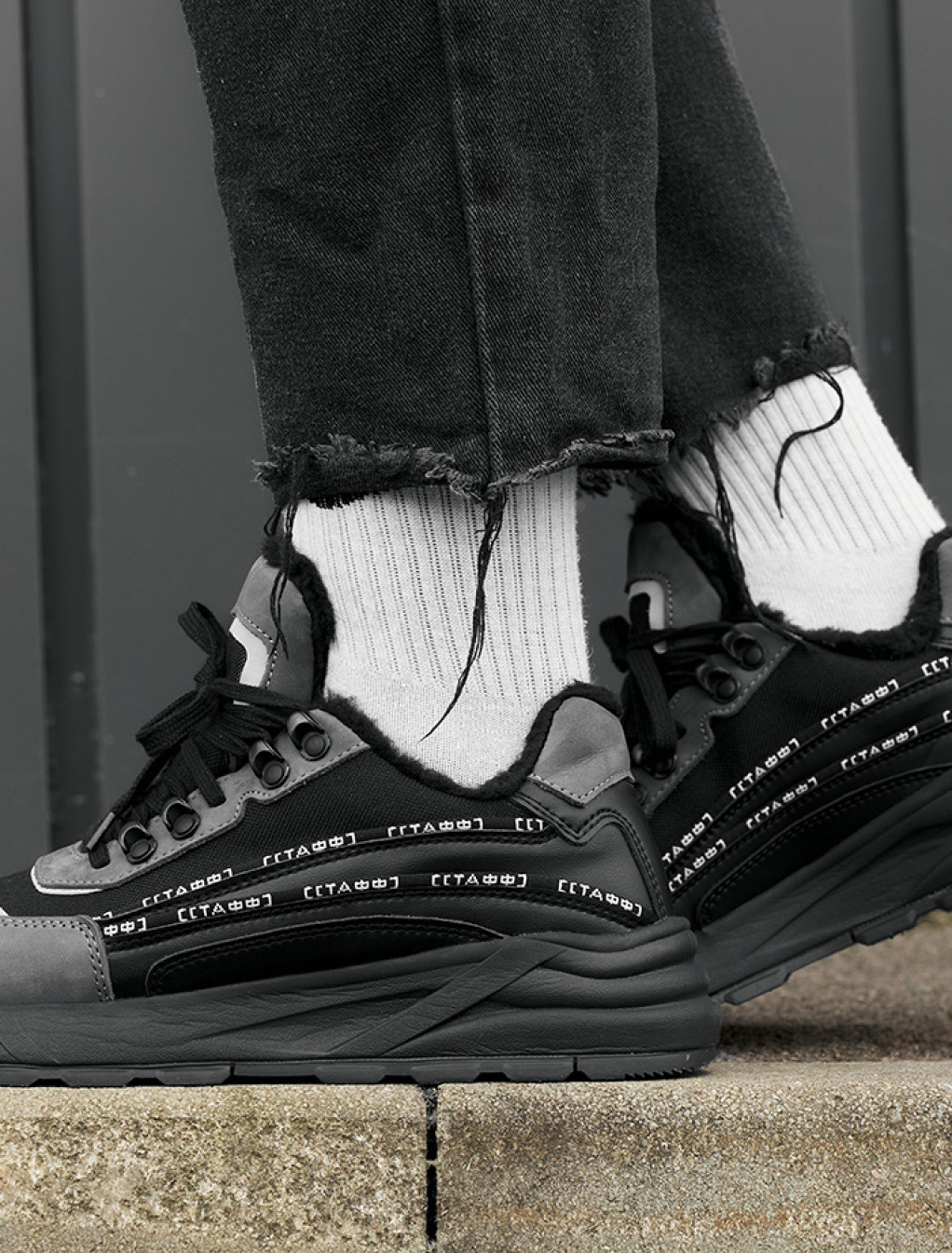 Sneakersy zimowe Staff black & gray reflective (futro)