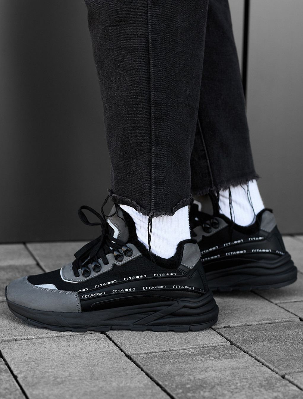 Sneakersy zimowe Staff black & gray reflective (futro)