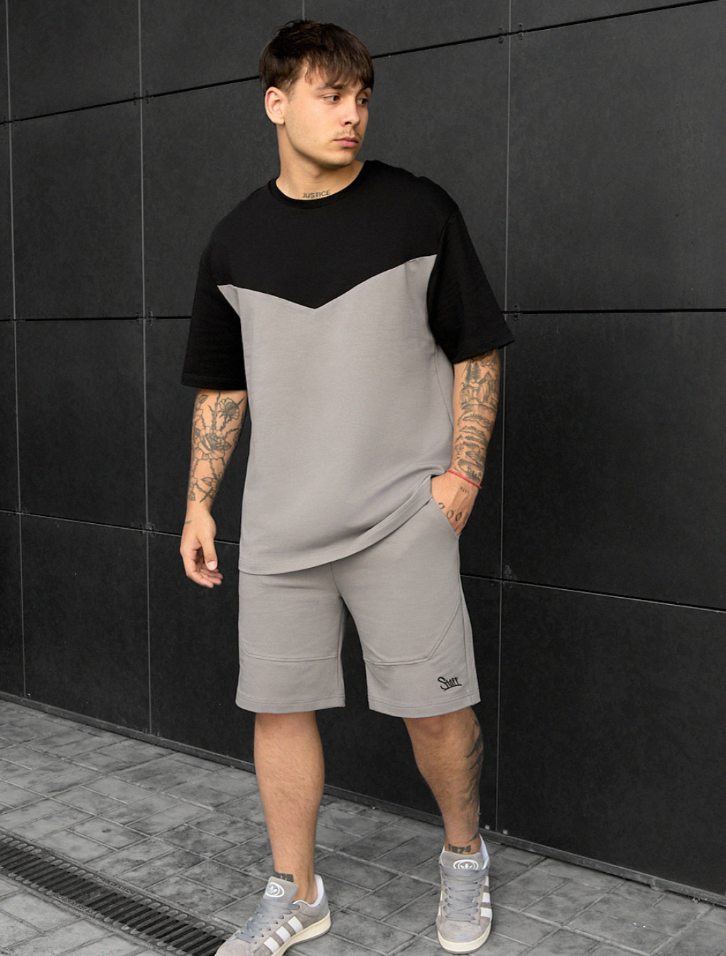 Komplet koszulka + spodenki Staff ko black & gray oversize