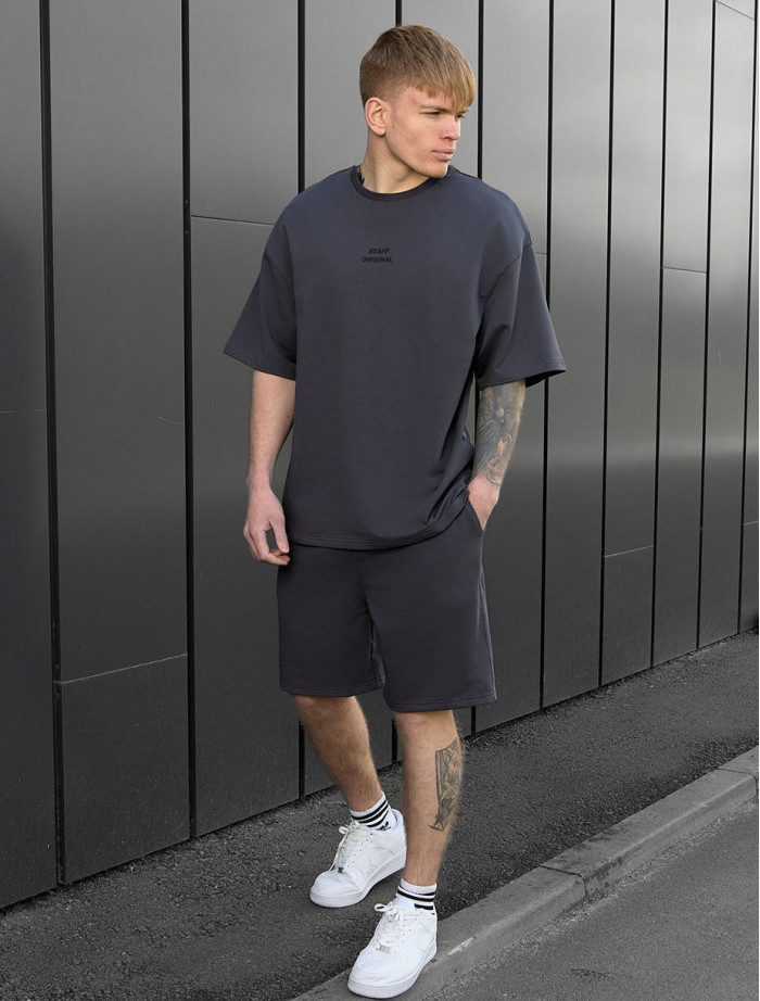 Komplet koszulka + spodenki Staff no dark gray oversize