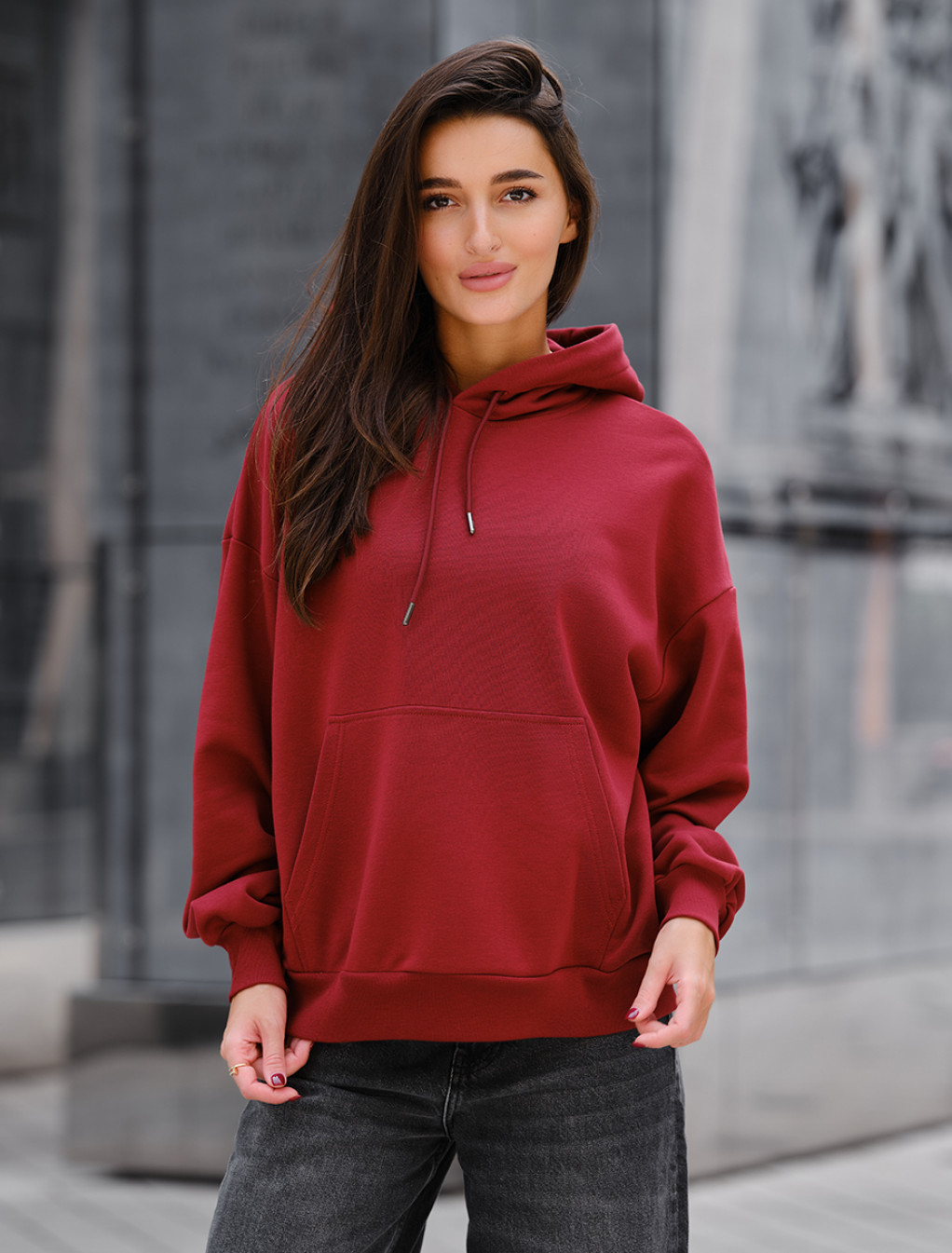 Damska bluza z kapturem Staff bordo oversize