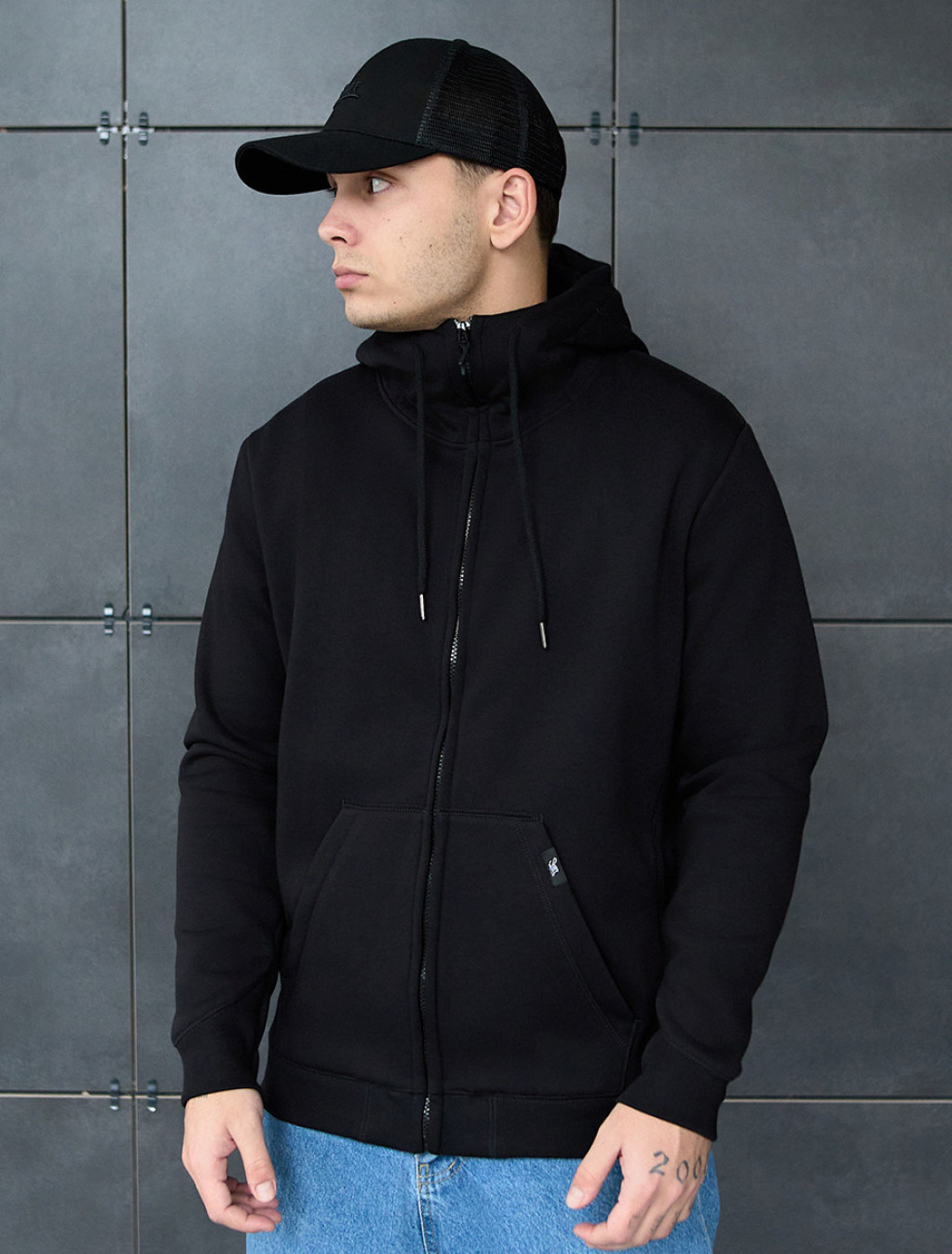 Bluza z kapturem Staff zip black fleece