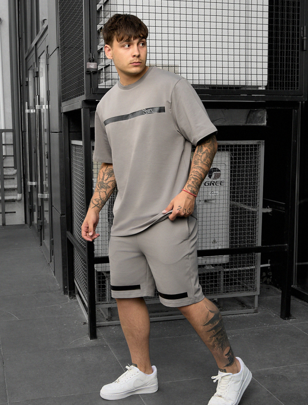 Komplet koszulka + spodenki Staff ra gray oversize