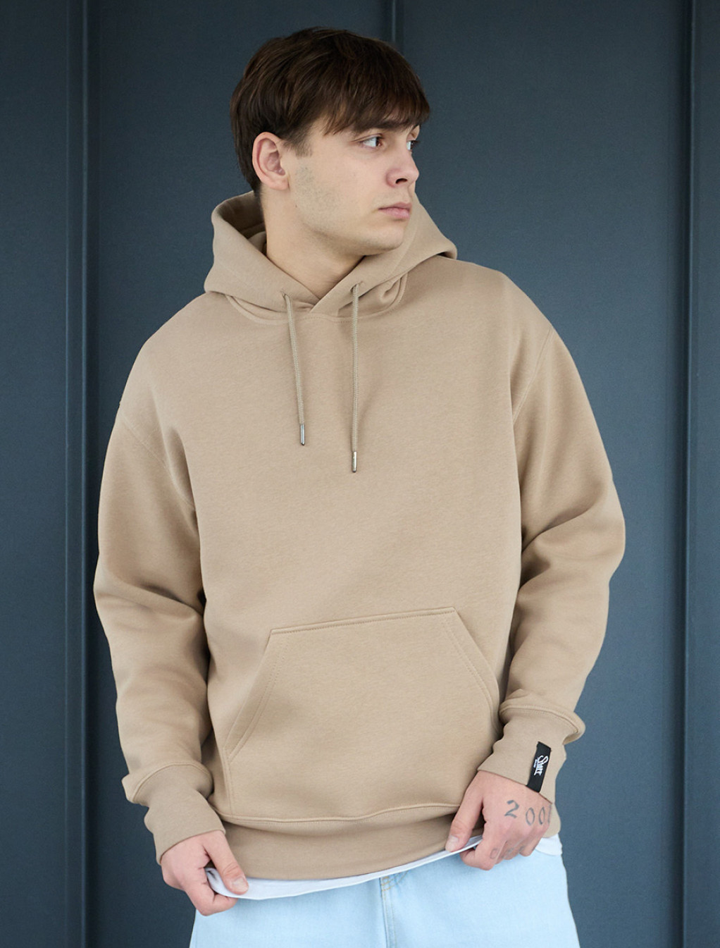 Bluza z kapturem Staff light brown basic oversize fleece