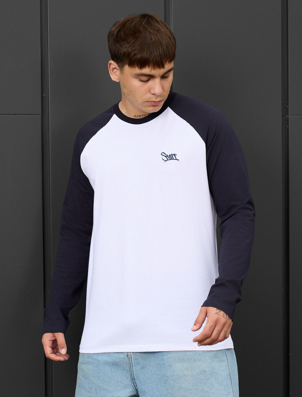 Longsleeve Staff white & navy logo