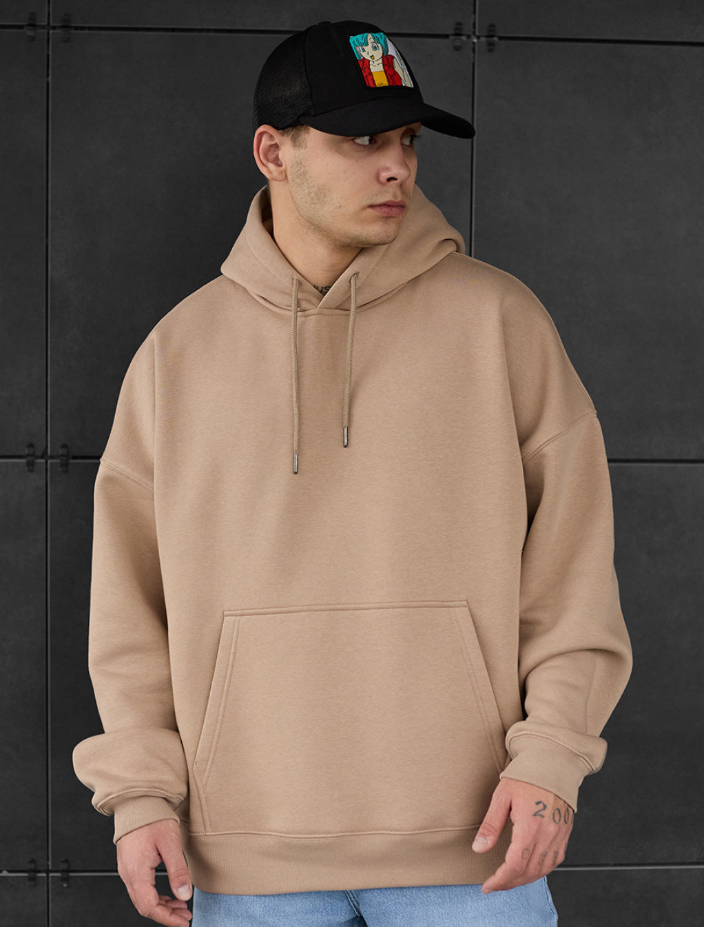 Bluza z kapturem Staff light brown basic oversize fleece