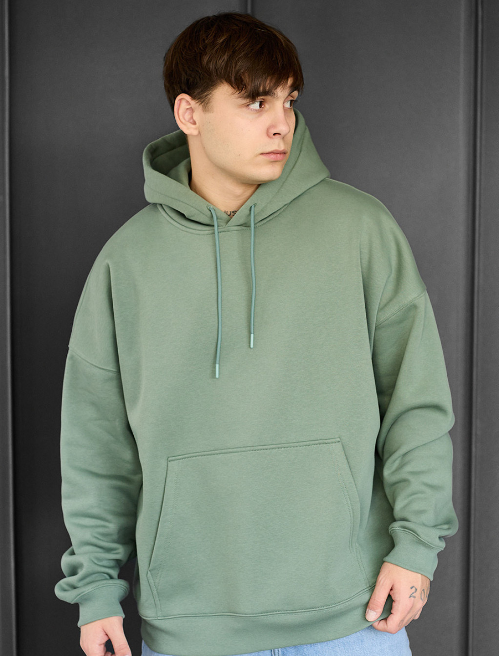 Bluza z kapturem Staff green basic oversize fleece