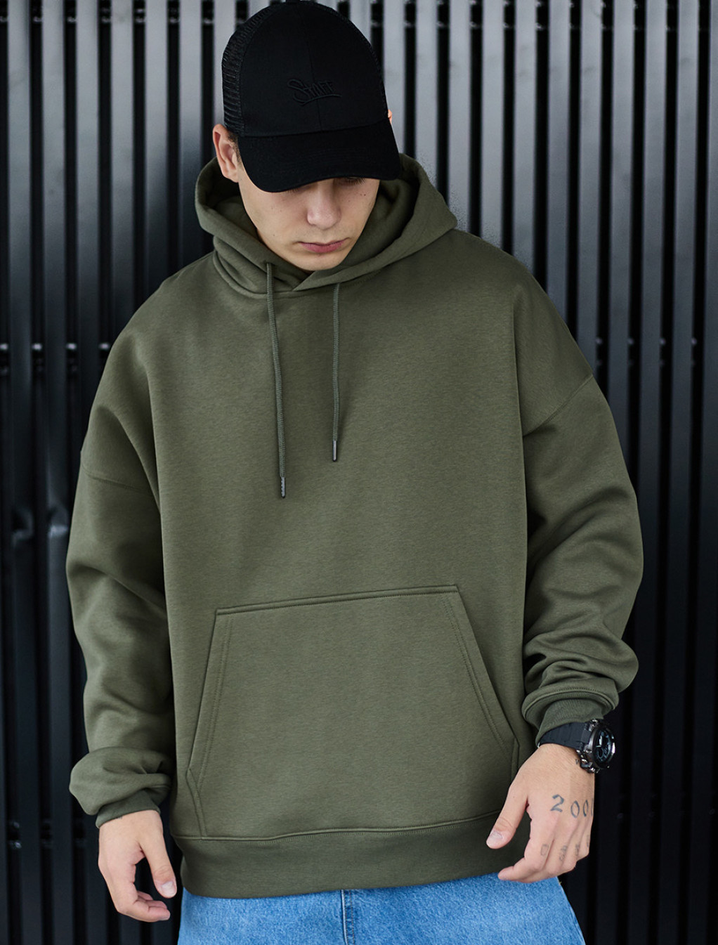 Bluza z kapturem Staff khaki basic oversize fleece