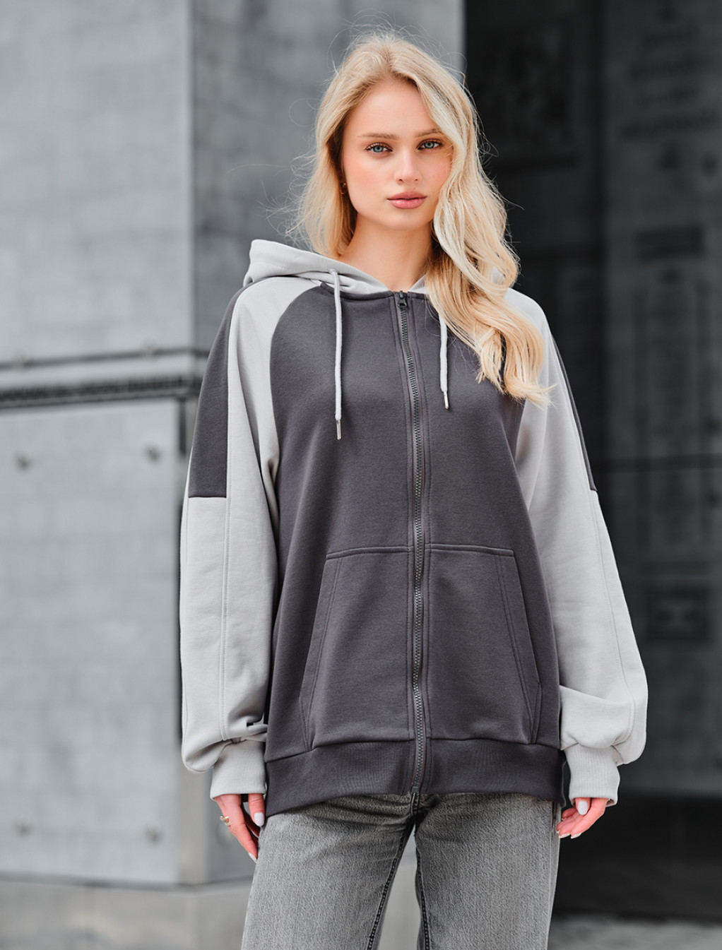 Bluza Staff gray & light gray zip oversize