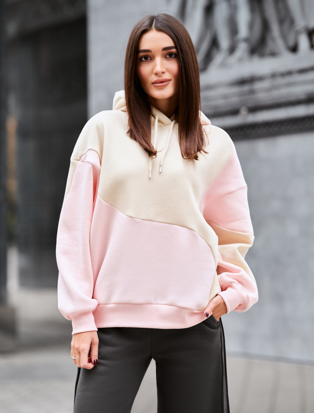 Bluza Staff moi pink & beige oversize fleece