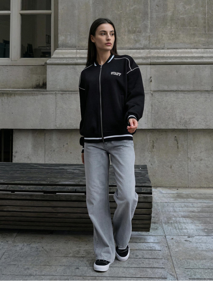 Bomber damski Staff lay reflective black oversize fleece
