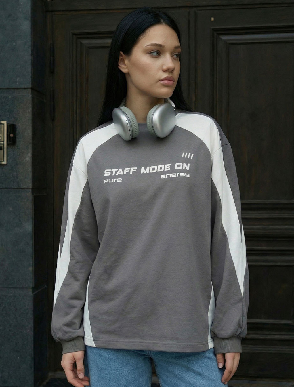 Longsleeve Staff sim gray & white