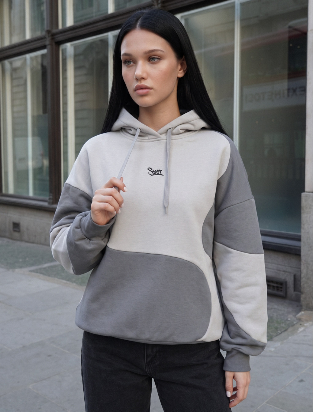 Bluza Staff light & dark gray logo oversize fleece