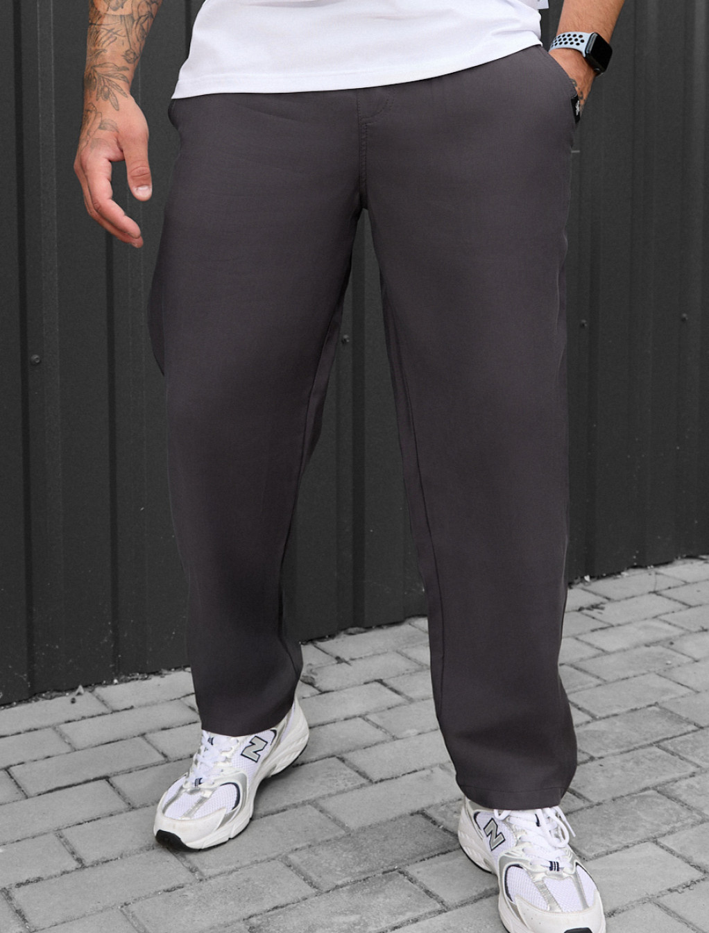 Spodnie chinos Staff pli dark gray