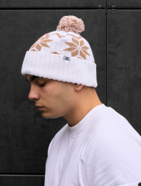 Czapka Staff white & beige pattern pompon