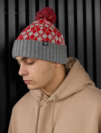 Czapka Staff red & gray pattern pompon