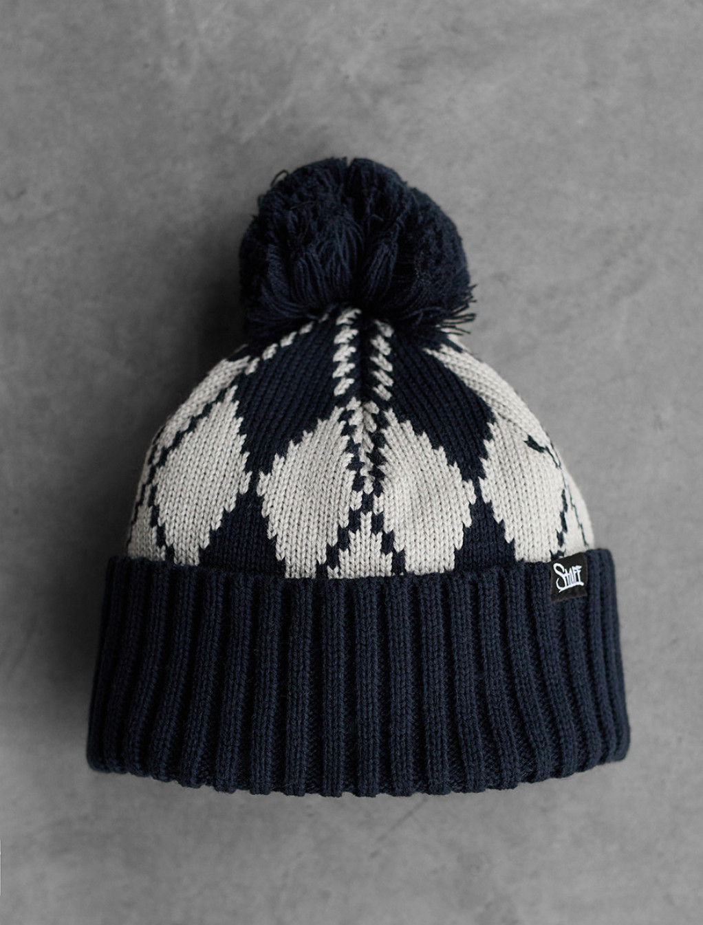 Czapka Staff navy & gray pattern pompon