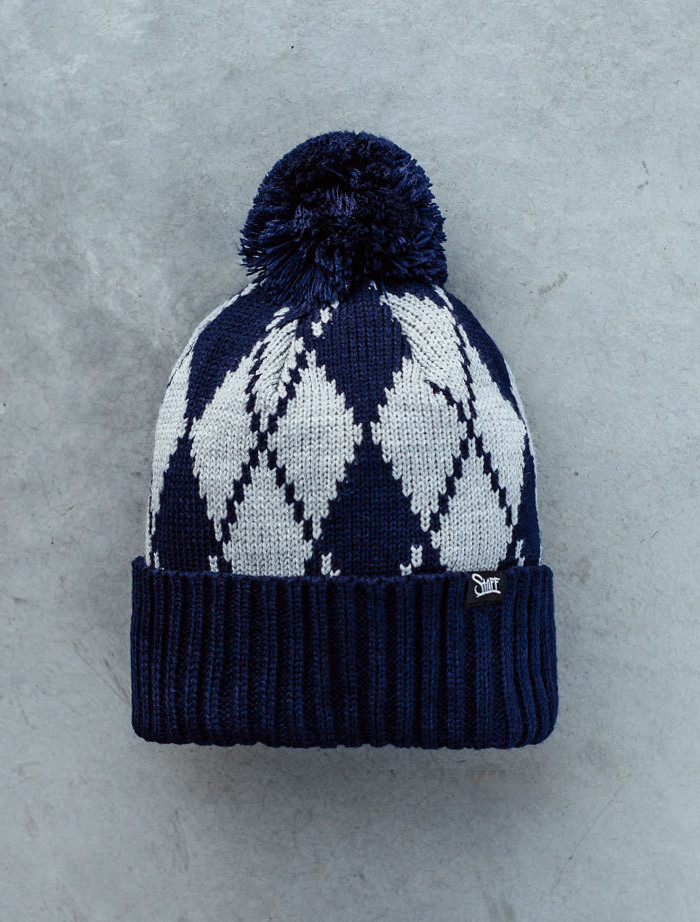 Czapka Staff navy & gray pattern pompon