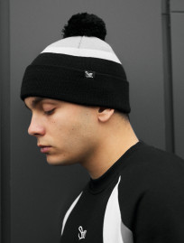 Czapka Staff black & white & gray pompon