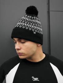 Czapka Staff black & white pattern pompon