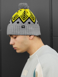 Czapka Staff gray & yellow pattern pompon