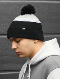 Czapka Staff black & white & gray pompon