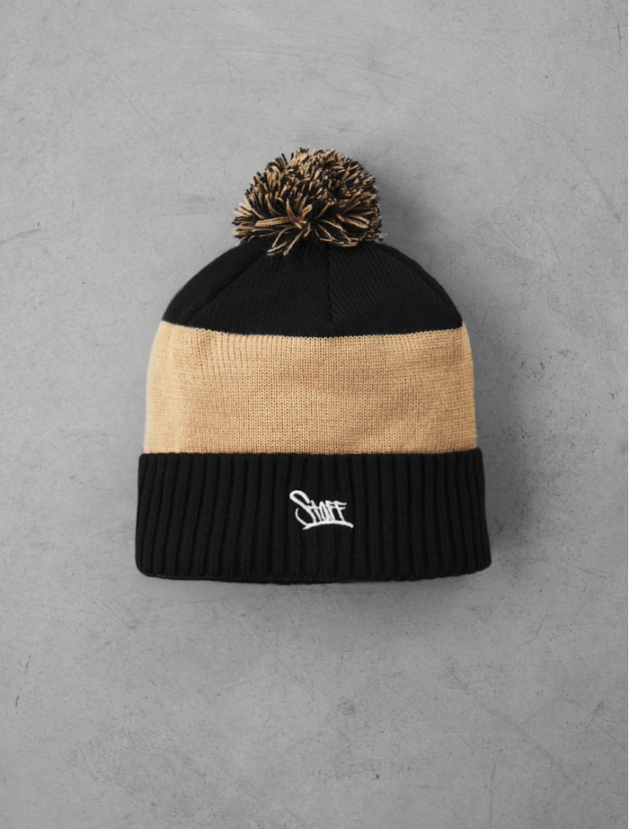 Czapka Staff black & beige logo pompon