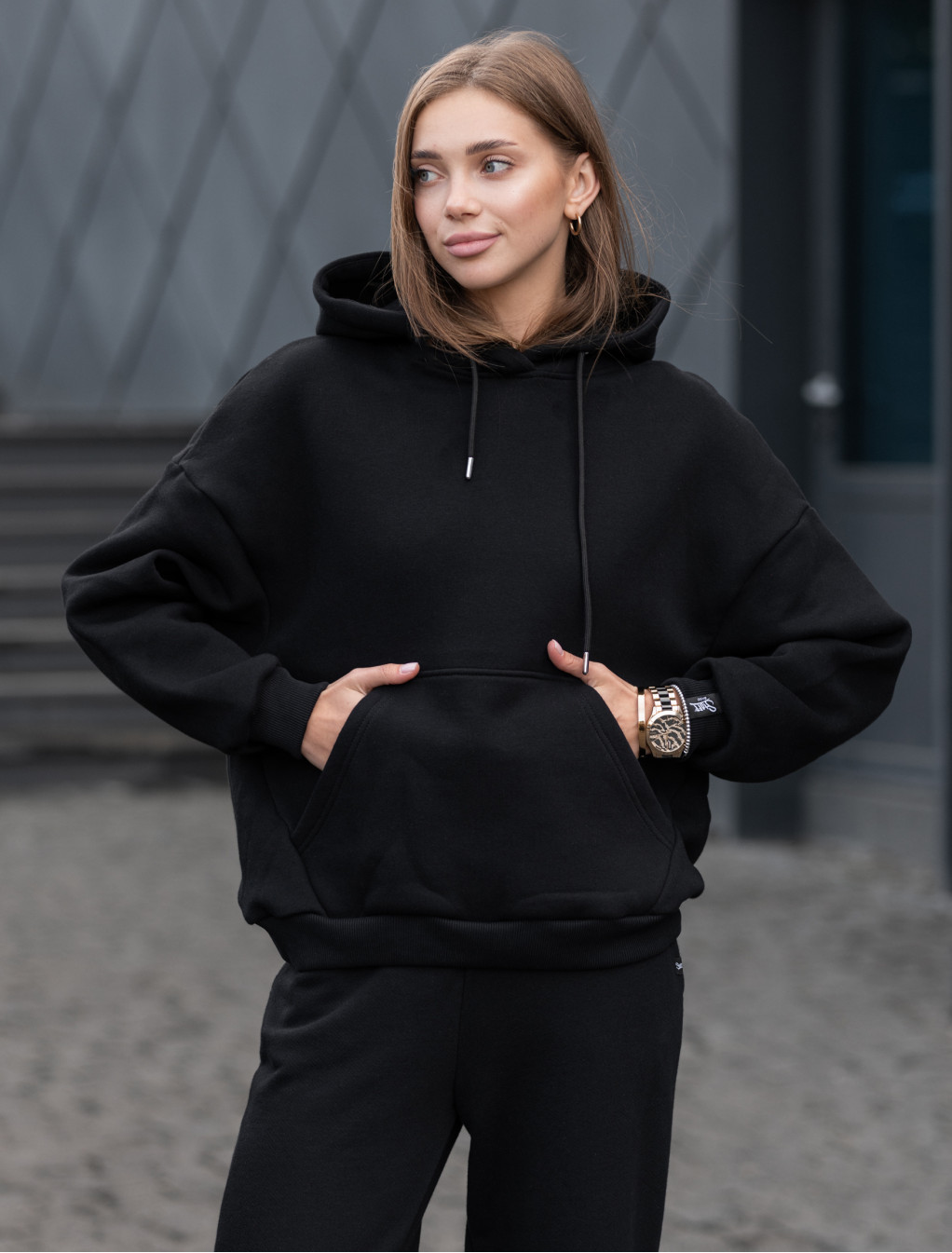 Damska bluza Staff basic black oversize fleece