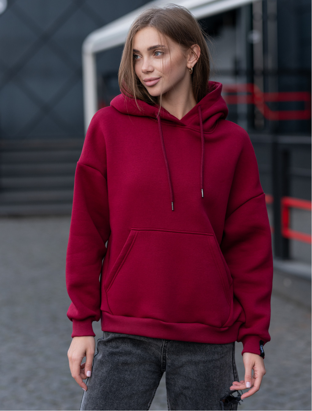 Damska bluza Staff basic bordo oversize fleece