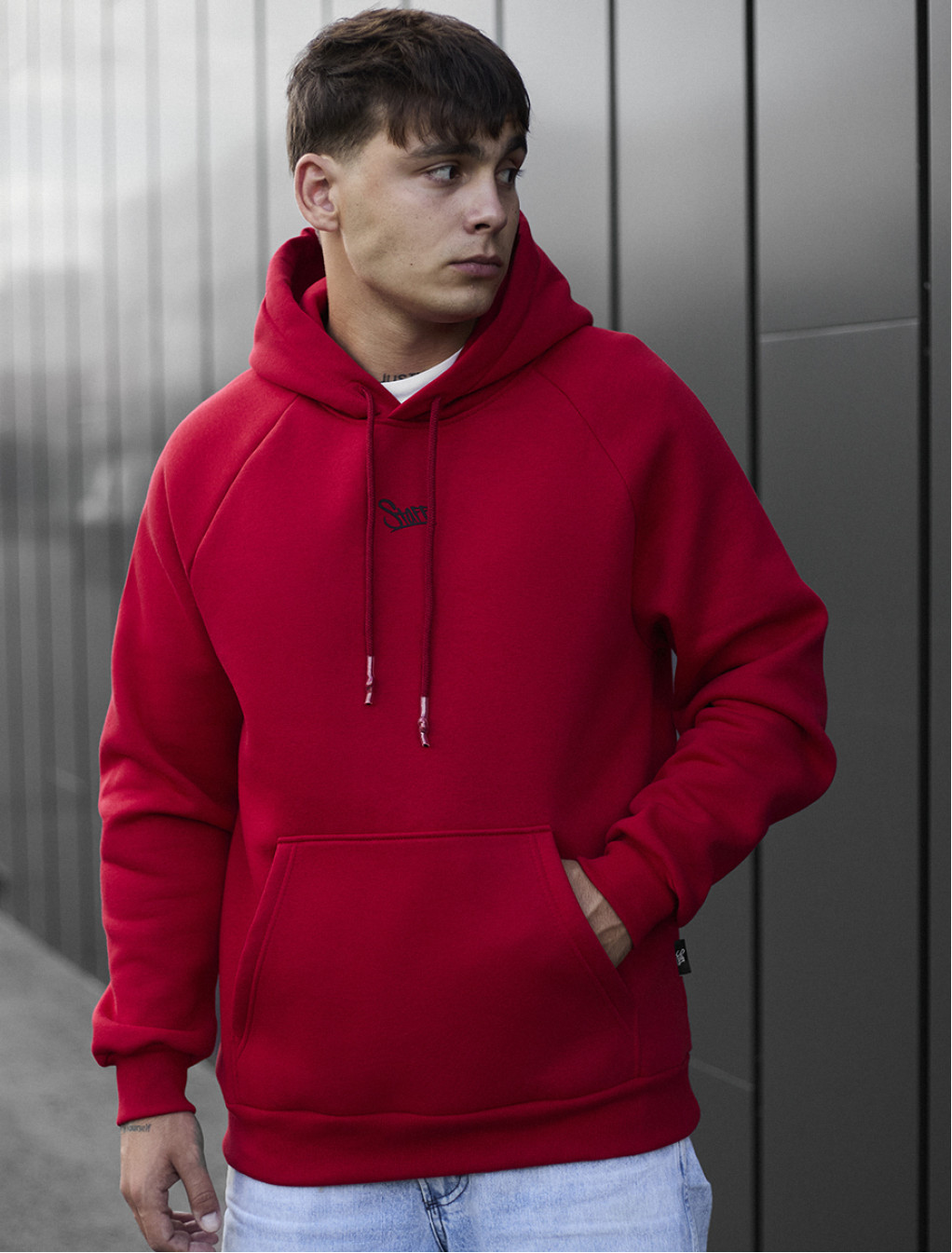 Bluza z kapturem Staff red logo oversize fleece