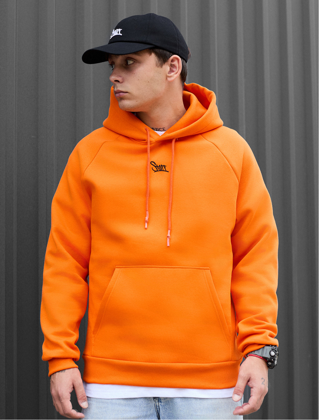 Bluza z kapturem Staff orange logo oversize fleece