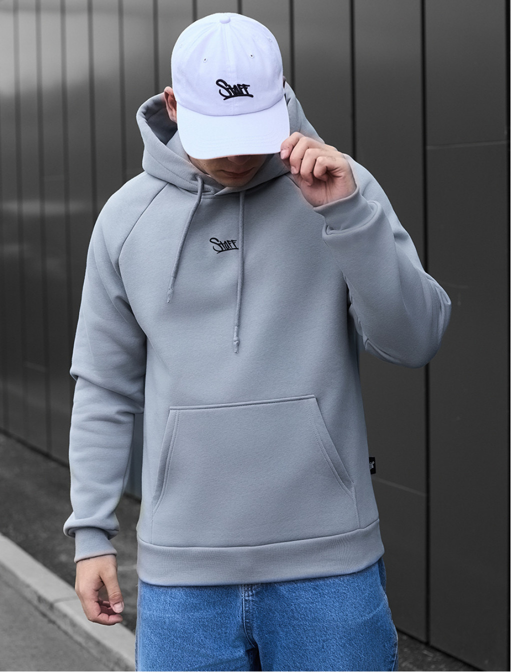 Bluza z kapturem Staff light gray logo oversize fleece