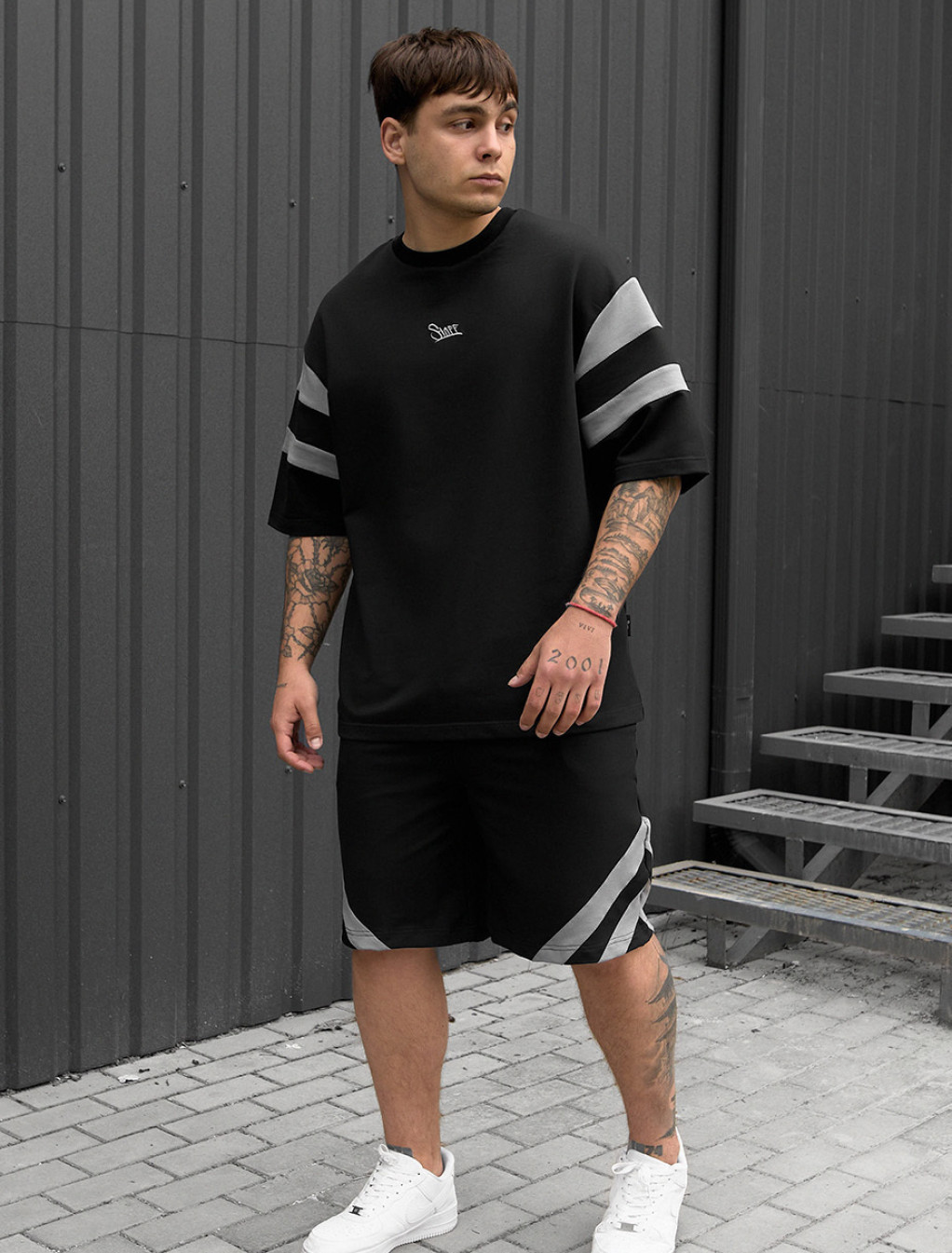 Komplet koszulka + spodenki Staff ran black & gray oversize